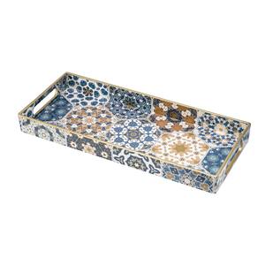 Elegante Bandeja Decorativa con Estampado de Mandala y Borde Dorado para Decoración de Sala de Estar, Bandeja Organizadora Rectangular Estilo Boho para Baño - Product Image 1