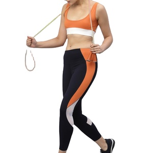 High Waisted Color Blocked Yoga <b>Leggings</b> With Side Stripe And Contrast Stitch Ankle-Length Pants Spandex <b>Nylon</b> Four-Way Stretch - Product Image 4