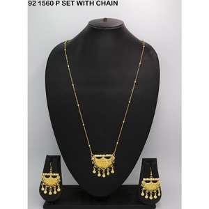 Hermoso conjunto de collar con colgante Jhalar chapado en oro, estilo étnico, conjunto de joyería de aleación de oro, collar con cadena para mujer, joyería de moda. - Product Image 2