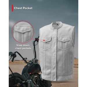 Custom <b>White</b> Perforated Genuine Cowhide Leather Motorcycle Club <b>Vest</b> With Concealed Carry Pockets OEM ODM Factory - Product Image 2