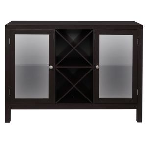 Mobile ingresso FCH marrone con doppia anta trasparente e portabottiglie a X, credenza - Product Image 3