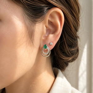 Pendientes de Piedras Preciosas Ovaladas Verdes, Pendientes de Moissanita Chapados en Oro Amarillo de 10K, Joyería con Microincrustaciones de Diamantes para Mujer - Product Image 3