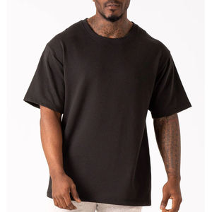 T-shirt personnalisé pour homme en coton noir 100% coton, col rond, manches courtes, coupe classique, couleur unie, design uni, jersey tricoté - Product Image 1