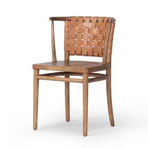 Silla de Comedor de Madera Maciza con Respaldo de Cuero Tejido, Silla Nórdica Escandinava para Cafetería, Hotel, Restaurante - Product Image 2