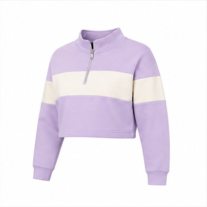 Customize Lilac Mist <b>Womens</b> Boxy <b>Half</b> <b>Zip</b> Cropped <b>Sweatshirt</b> Quarter <b>Zip</b> Loopback Cotton - Product Image 2