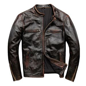 Veste en cuir de mouton pour hommes conçue sur mesure Streetwear de couleur unie - Product Image 1