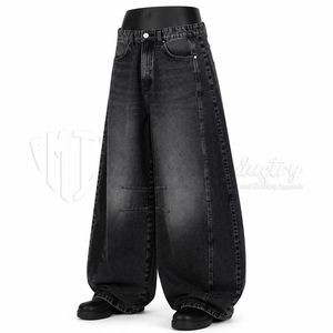 Jeans baggy noirs délavés sur mesure pour hommes, coupe ample, style streetwear, pantalon en denim, OEM ODM, marque privée - Product Image 3