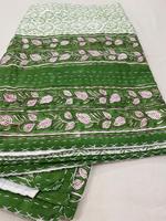 Nouvelle Couette Kantha Magnifique à Motifs Floraux Verts Imprimés à la Main, en Coton Indien avec Motifs Palmiers, Faite à la Main, Écologique, Toutes Saisons, pour Hôtels et Mariages