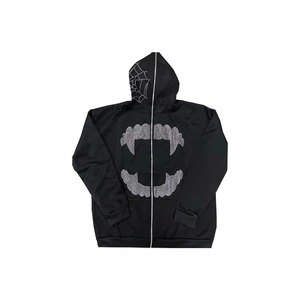 Sweat-shirt à capuche zippé noir pour homme avec strass, coupe oversize, en polaire, style gothique streetwear, veste d'hiver - Product Image 2