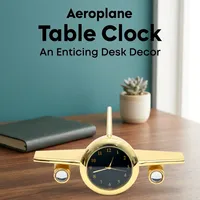 Horloge de table analogique miniature en métal doré, avion rétro, décoration de bureau, d'étude ou de maison, cadeau d'entreprise