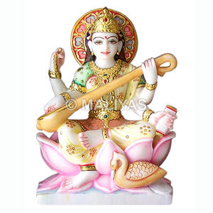 Murti de Mármol de Saraswati |   Ídolo de Mármol de Saraswati Hecho a Mano para el Hogar y el Templo – Maliyas - Product Image 1