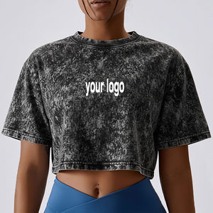 T-shirt court d'été 100 % coton pour femme, délavé à l'acide, coupe oversize à épaules tombantes, écologique, séchage rapide, logo personnalisé, style tendance, vente en gros - Product Image 1