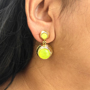 Pendientes colgantes de moda con cabujón de prehnita y jade de doble tono, gruesos, de 6mm/12mm, chapados en oro de 18k, de latón macizo con cierre a presión, joyería al por mayor - Product Image 3