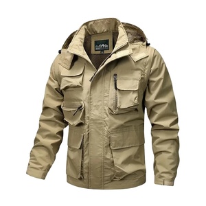 Detachable Hood Windproof <b>Mens</b> <b>Denim</b> <b>Jacket</b> Outdoor Casual Multi Pocket Stylish Coat - Product Image 1