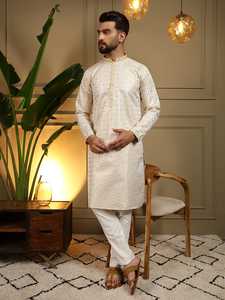 <b>Mens</b> Heavy Jacquard Kurta Pyjama <b>Set</b> Traditional Ethnic Wear Semi Cotton Chudidar Festive Wedding Outfit Style kurta <b>pajama</b> for - Product Image 4