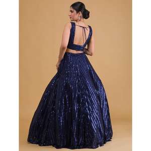 Azul Bordado Net Sangeet Wear Lehenga Choli Amazing Club Vestidos - Product Image 4