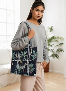 Sac fourre-tout en coton de qualité supérieure avec imprimé animaux de la jungle, fermeture éclair, sac à bandoulière durable pour le shopping - Product Image 3
