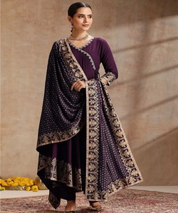 Traje Anarkali de rayón con bordado y estampado metalizado, conjunto de boda, ropa étnica tradicional, dupatta, conjunto de fiesta para mujer 86087 JJ-1029 - Product Image 1