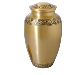 Handcrafted Brass Cremation Urn For Human Ashes Adult Large Antique Walnut Brown & Gold Engraved Design <b>Memorial</b> Funeral Urn - Product Image 3