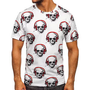 T-shirt décontracté en maille pour homme, imprimé par transfert thermique, à manches courtes, style urbain, anti-boulochage, respirant, couleur unie, coupe ample - Product Image 1