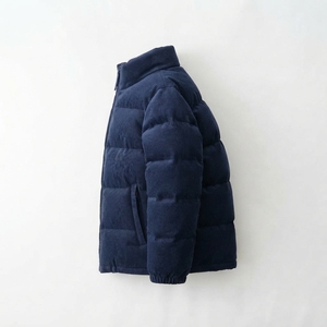 Chaqueta acolchada de pana azul marino para hombre, cuello alto, cierre de cremallera, cortavientos, informal de invierno, gruesa, con relleno de poliéster, corte regular - Product Image 3