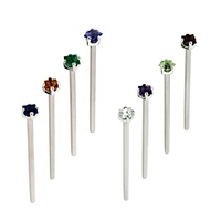 Boucles d'oreilles en titane ASTM F136 avec zircon taillé, anneau de nez queue de poisson à 4 griffes avec zircon carré, bijoux de corps pour piercing nasal
