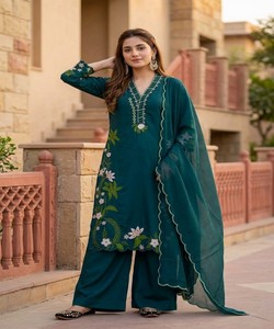 <b>Women's</b> <b>Teal</b> Rayon Embroidered <b>Suit</b> Traditional Ethnic Wear Casual India Pakistan Floor-Length Regular Fit 86180 KARMA- ST-249 - Product Image 1