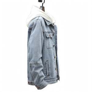Men's Denim <b>Jacket</b> Hooded Windproof Turn-down Collar Spring Outerwear Mens Light Blue Denim <b>Trucker</b> <b>Jacket</b> with Detachable White - Product Image 6