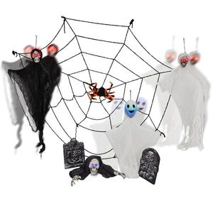 Set di 8 Decorazioni Halloween per Esterni: Fantasmi Spaventosi con Occhi Luminosi, Ragnatele Appese e Lapidi Luminose - Decorazioni Festive per Esterni - Product Image 2