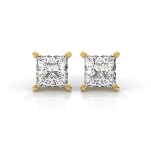 Boucles d'oreilles solitaires en diamant taille princesse cultivé en laboratoire, en or jaune 10k, 14k, 18k, classiques à quatre griffes, minimalistes - Product Image 1
