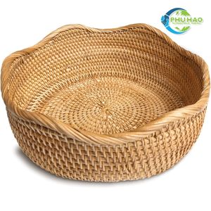 Premium Eco-friendly Handmade Wicker <b>BREAD</b> RATTAN <b>BASKET</b> / TRAY with Scallop Weaving Edge Natural Woven Storage <b>Basket</b> - Product Image 6