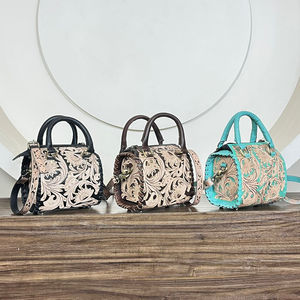 Bolso de Mano de Cuero Vacuno Genuino Hecho a Mano con Diseño Floral Occidental de Alta Calidad para Mujer, Bolso de Viaje Tipo Bandolera - Product Image 5