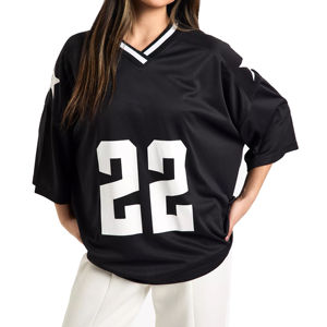 Camisetas de Fútbol Holgadas con Hombros Caídos para Mujer, Personalizables con Número de Equipo, Transferencia Térmica, 100% Poliéster, Secado Rápido, Cuello en V, Manga Corta - Product Image 5