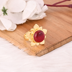Elegant Garnet Hydro Stone Gold Plated Brass Round Gemstone <b>Ring</b> Stylish Designer Jewelry for <b>Women</b> - Product Image 2