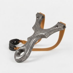 Damascus Steel Slingshot Hand Forged Decorative Display Item Traditional Style Pattern Steel Collector Home Showcase - Product Image 2