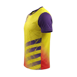 Camiseta de Manga Corta para Hombre Ekin Impex, Estampado Geométrico Amarillo y Morado, Cuello Redondo, Secado Rápido, Corte Deportivo, Largo Regular, Lisa - Product Image 4