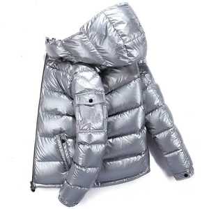 <b>Silver</b> Hooded Waterproof Puffer <b>Jacket</b> Unisex Winter Casual Thick Polyester Nylon Lining Windproof Zipper Closure Stand Collar - Product Image 2
