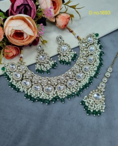 Handcrafted <b>Pearl</b> And Crystal Beaded Fringe Collar Necklace <b>Set</b> Tika & Earrings Antique Gold Plated Fashion <b>Jewellery</b> Wholesaler - Product Image 5