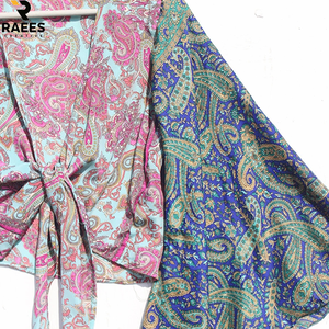 Top Corto de Seda para Mujer, Estilo Hippie Retro Vintage Boho, Floral, Ecológico, con Mangas Campana y Lazo Frontal, Casual, para Regalo - Product Image 3