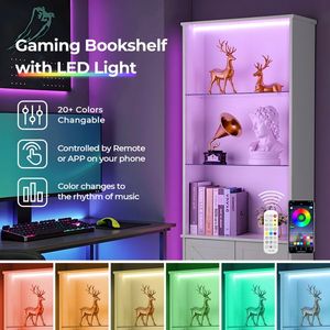 Mobile Vetrina FCH a 3 Ripiani con Illuminazione LED, 2 Ante, Base Curva a Z, 60*23.5*180cm, per Soggiorno - Product Image 5