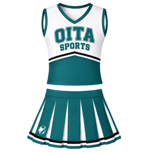 Ensemble d'uniforme de cheerleading vert sarcelle, haut sans manches à col en V, jupe plissée, pour équipe sportive, performance de danse, entraînement et compétition - Product Image 1