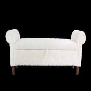 Sgabello Rettangolare Multifunzionale Beige per Camera da Letto con Funzione di Stoccaggio e Comfort - Product Image 3
