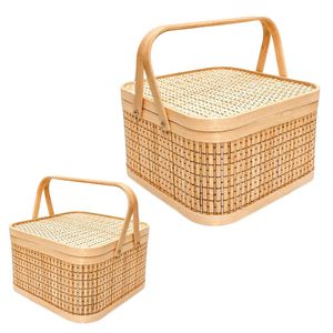 PHU HAO Best Selling Eco-Friendly Bamboo Gift <b>Basket</b> with Lid <b>Square</b> Gift <b>Basket</b> with Handles for Fruits and Snacks - Product Image 1