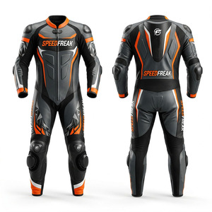 Speedfreak Men's Full Leather Motorcycle Racing Suit <b>One</b>-Piece <b>Black</b> Orange Gray Breathable <b>All</b> Seasons - Product Image 3