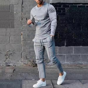 Two Piece Set Casual Round Neck Custom logo solid wear Mens fashion sports tshirt knitted - Product Image 3