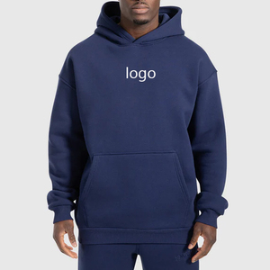 Sudadera con Capucha Azul Marino para Hombre, Color Sólido, Felpa de Algodón, Casual, con Logotipo Estampado en la Parte Delantera, Corte Regular, Estilo Otoñal - Product Image 1