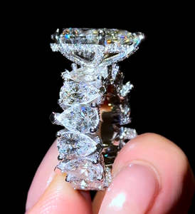 Designer Pear Drop 3 Carat D-Vvs Lab Moissanite Diamonds 14K Real Solid Gold Engagement Band <b>Ring</b> - Product Image 2