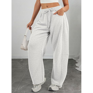 Pantalon de survêtement large pour femme, multi-poches, avec empiècements frontaux, taille basse, cordon de serrage, en molleton, coupe décontractée - Product Image 4