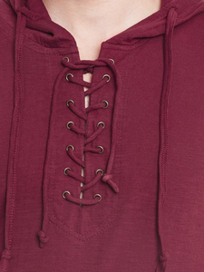 Sudadera con capucha para hombre, color granate, con cordón ajustable, para la temporada de otoño e invierno, nueva moda masculina - Product Image 5