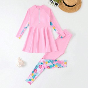 Trajes de Baño para Niñas, Traje de Baño de Verano con Protección Solar, Pantalones de Manga Larga, Conjunto de Protección Solar con Cremallera Elástica, Bikinis para Vacaciones UPF50+ - Product Image 3